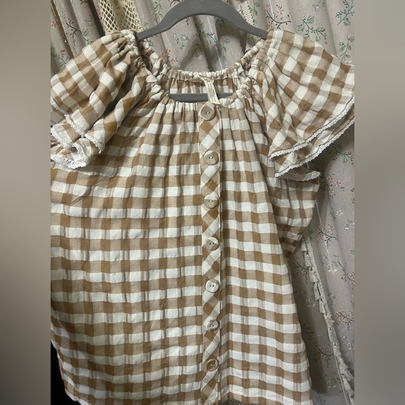 Matilda Jane Enchanted Garden Annabelle Gingham Off-Shoulder Blouse Size XL - Picture 2 of 5